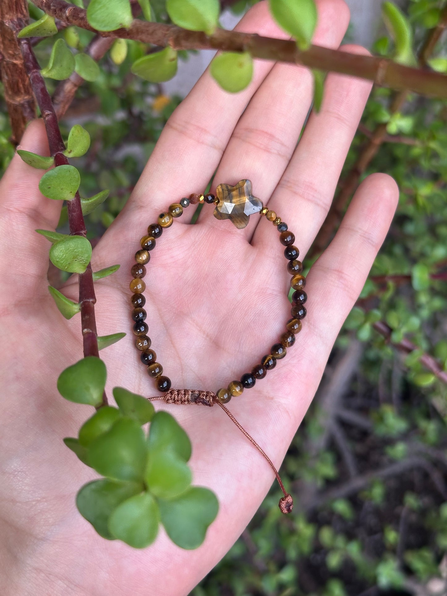 Pulsera Ajustable de Ojo de Tigre Estrella, Pirita y Hematita