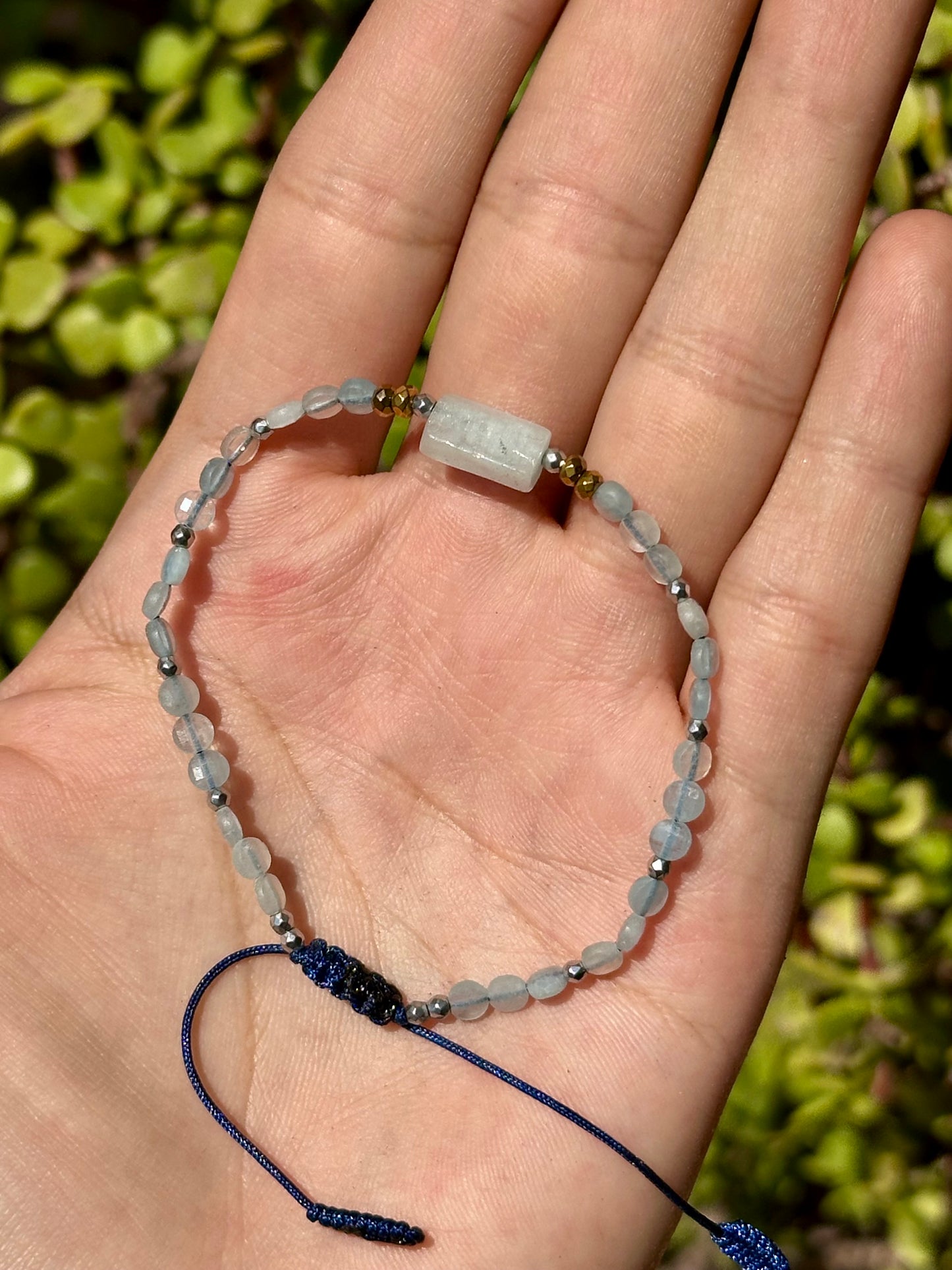 Pulsera Ajustable de Aguamarina & Hematita