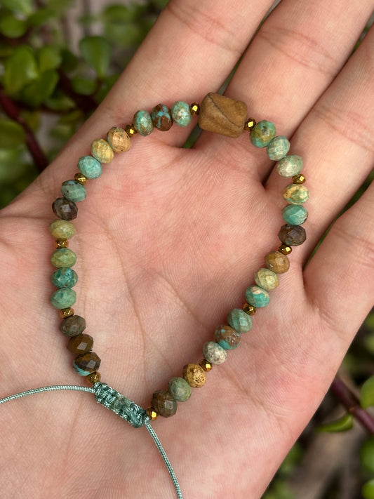Pulsera Ajustable de Turquesa y Jaspe Madera