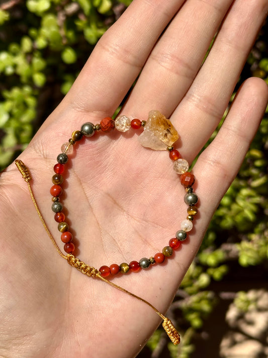 Pulsera Ajustable de Citrino, Pirita, Jaspe Rojo & Cornalina