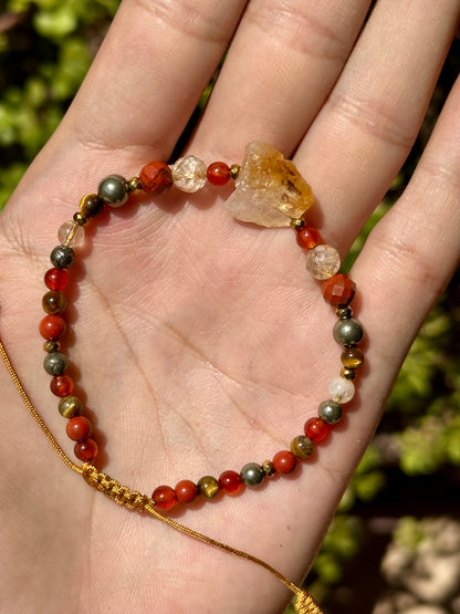 Pulsera Ajustable de Citrino, Pirita, Jaspe Rojo & Cornalina