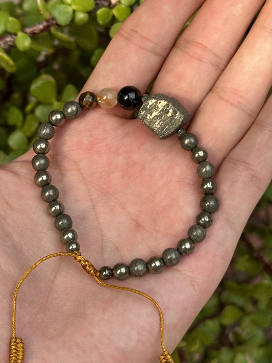 Pulsera Ajustable de Pirita, Turmalina, Citrino y Ojo de Tigre 6mm