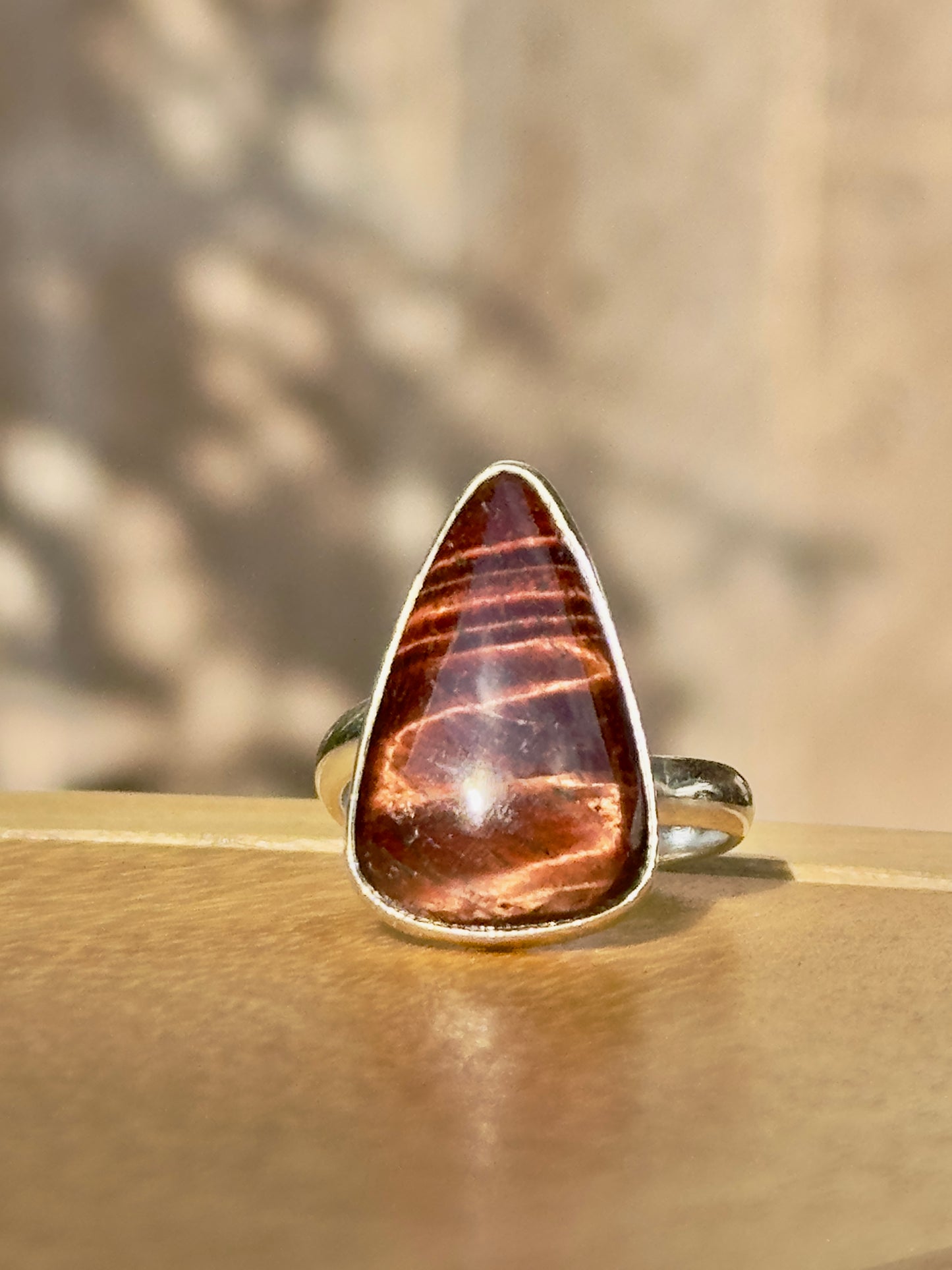 Anillo Ajustable de Ojo de Buey en Alpaca