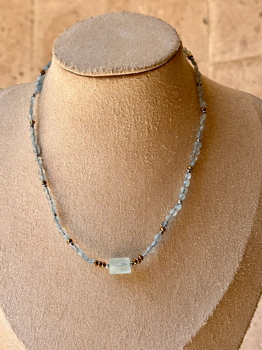 Collar Ajustable de Aguamarina & Hematita | Serenidad y Enraizamiento