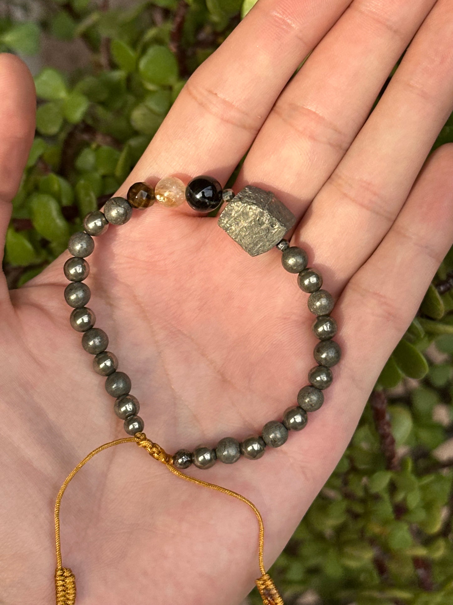 Pulsera Ajustable de Pirita, Turmalina, Citrino y Ojo de Tigre 6mm