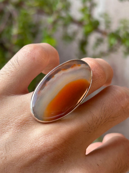 Anillo Ajustable de Cornalina Bandeada Ovalado