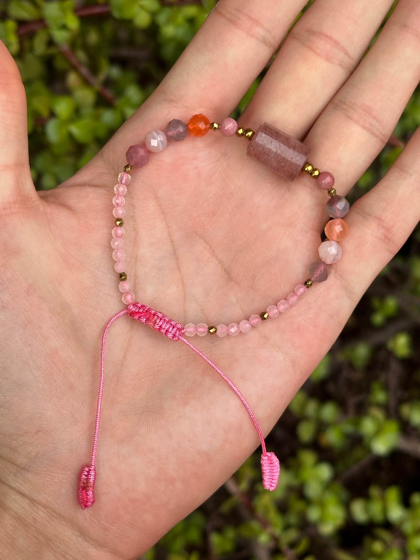 Pulsera ajustable de ágata Botswana, piedra sol, cuarzo rosa & hematita