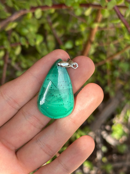 Dije de Malaquita con Cadena de Acero Inoxidable