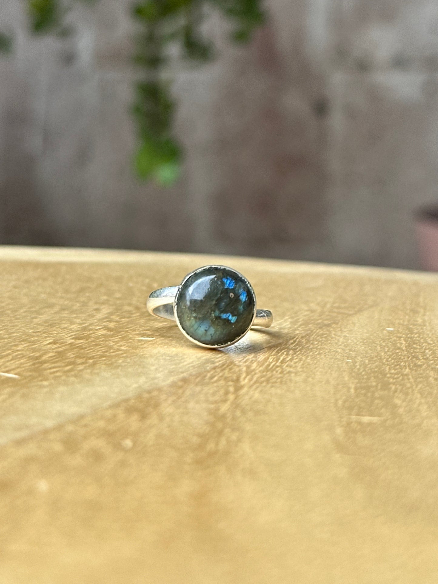 Anillo ajustable de Labradorita redondo verde