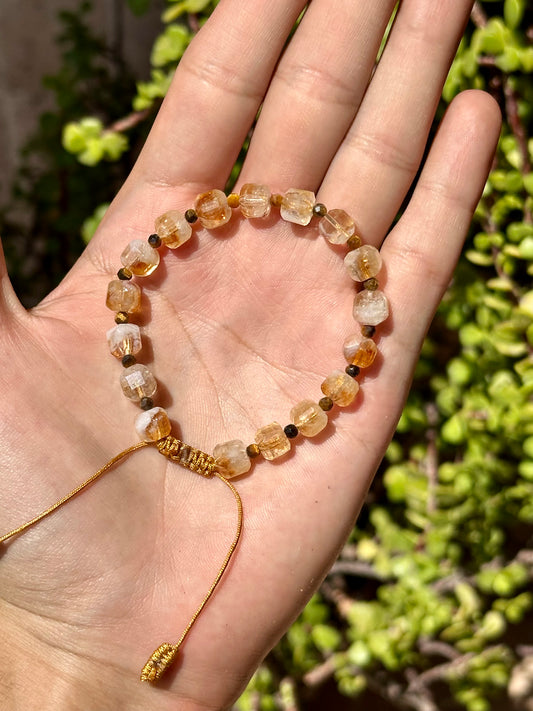 Pulsera Ajustable de Citrino & Ojo de Tigre | Manifestación y Acción