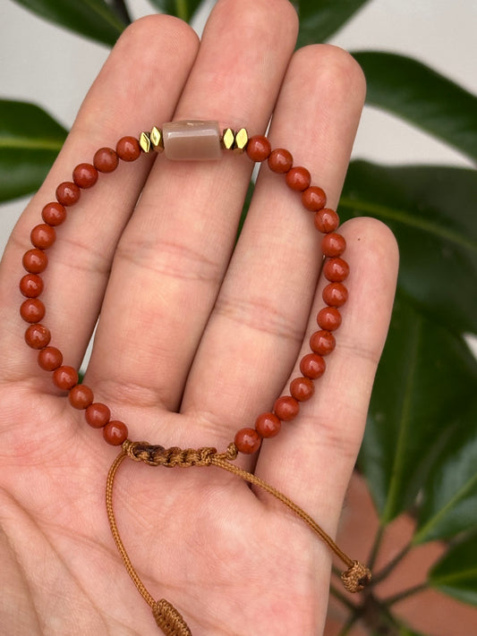 Pulsera Ajustable · Jaspe Rojo, Hematita & Piedra Sol