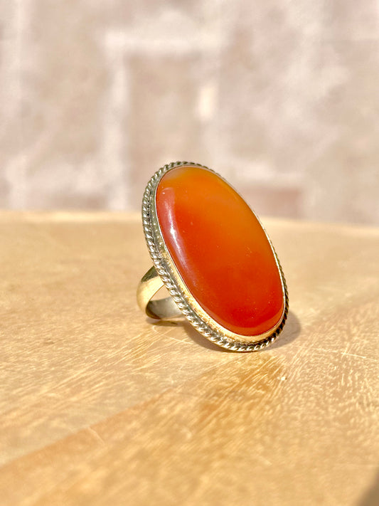 Anillo ajustable de cornalina roja vintage