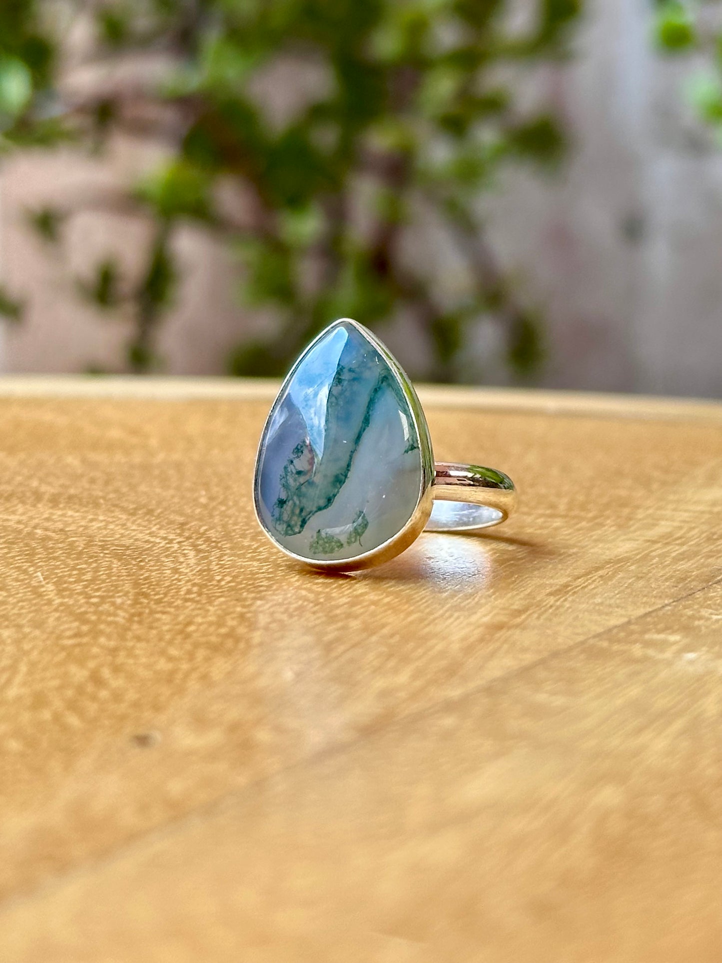 Anillo Ajustable de Ágata Musgosa Ovalado