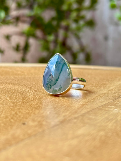 Anillo Ajustable de Ágata Musgosa Ovalado
