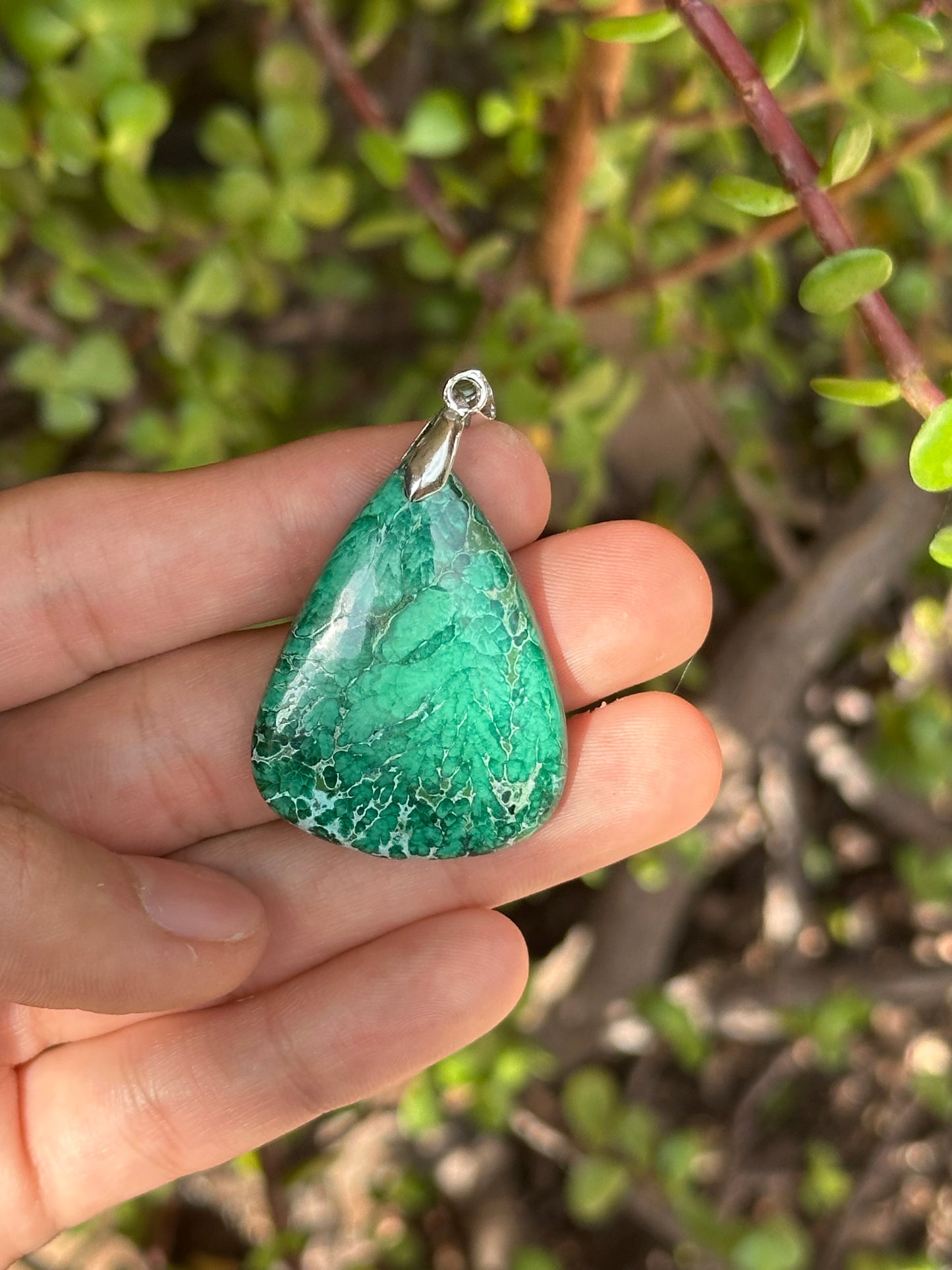Dije de Malaquita con Cadena de Acero Inoxidable