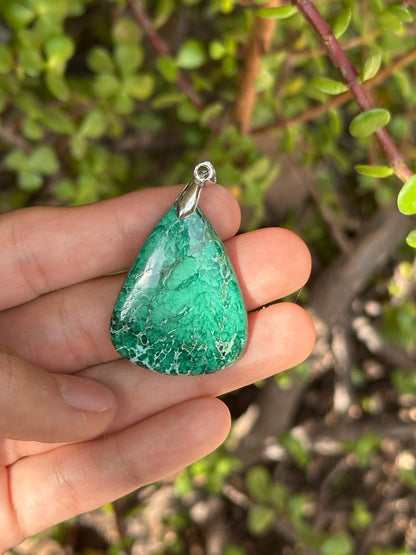 Dije de Malaquita con Cadena de Acero Inoxidable