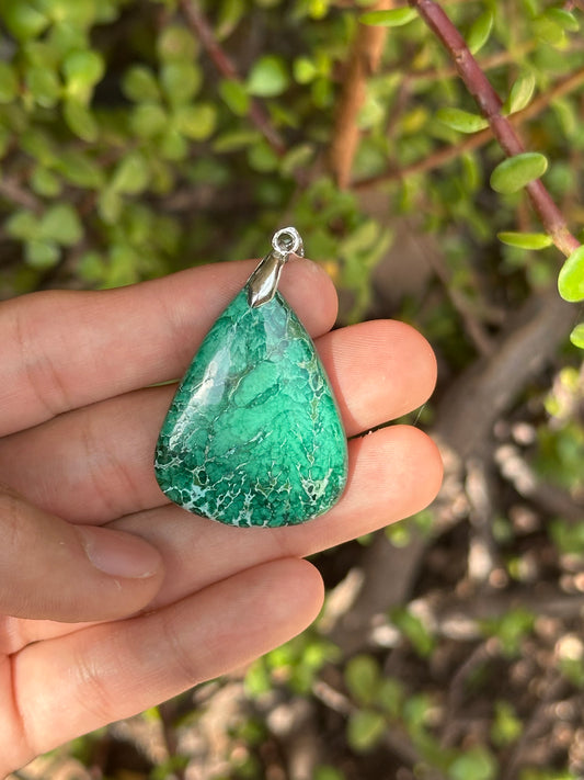 Dije de Malaquita con Cadena de Acero Inoxidable