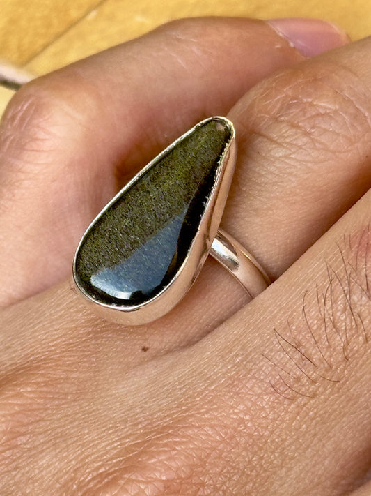 Anillo ajustable de Obsidiana dorada