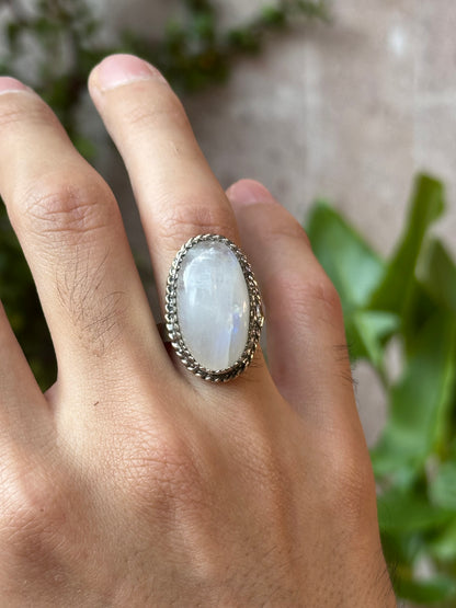 Anillo ajustable de piedra luna grande