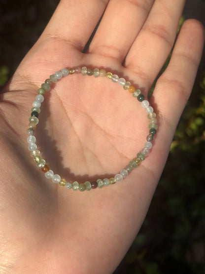 Pulsera Elástica de Peridoto, Aguamarina y Ágata Musgosa