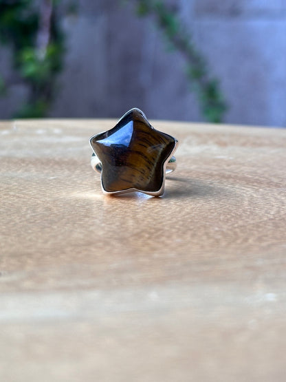 Anillo ajustable de Ojo de Tigre estrella