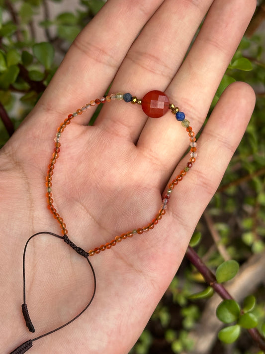 Pulsera Ajustable de Cornalina, Peridoto, Pirita y Lapislázuli
