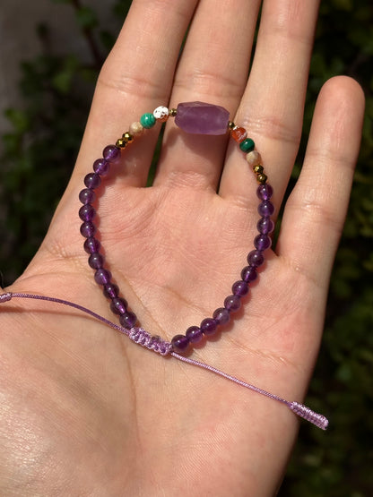 Pulsera Ajustable de Amatista A+, Cuarzo Cherry, Ágata Cornalina y Malaquita