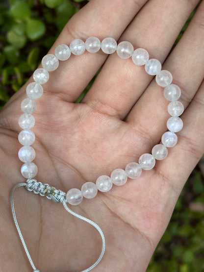 Pulsera Ajustable de Piedra Luna 6mm
