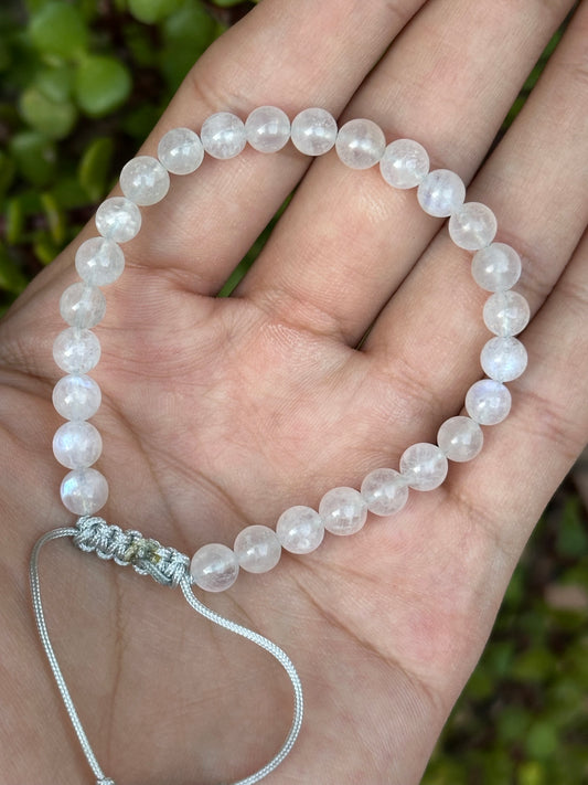 Pulsera Ajustable de Piedra Luna 6mm