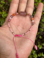 Pulsera ajustable de ágata Botswana, piedra sol, cuarzo rosa & hematita