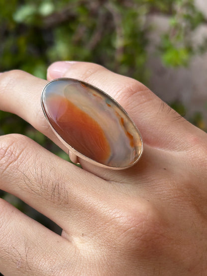 Anillo Ajustable de Cornalina Bandeada Ovalado