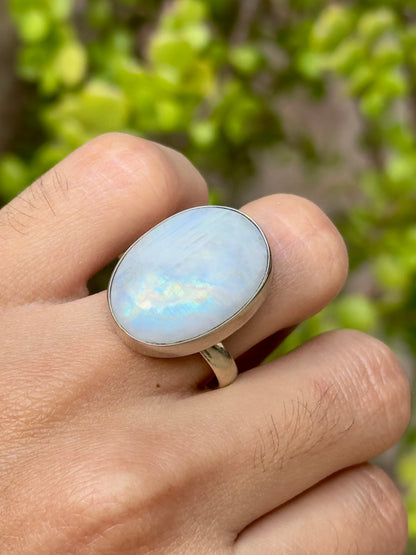 Anillo ajustable de piedra luna grande