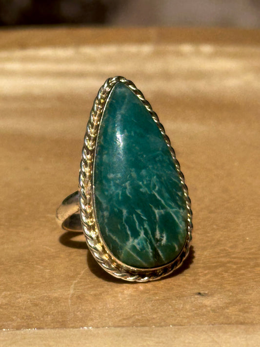 Anillo ajustable de amazonita grande