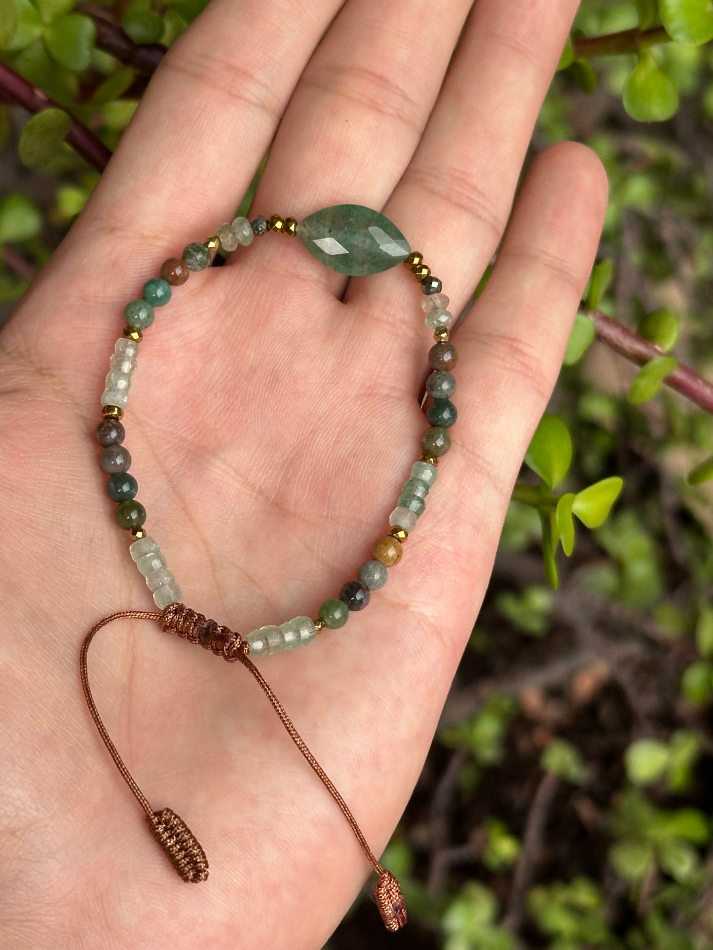Pulsera Ajustable de Aventurina Verde, Pirita, Ágata de la India y Hematita
