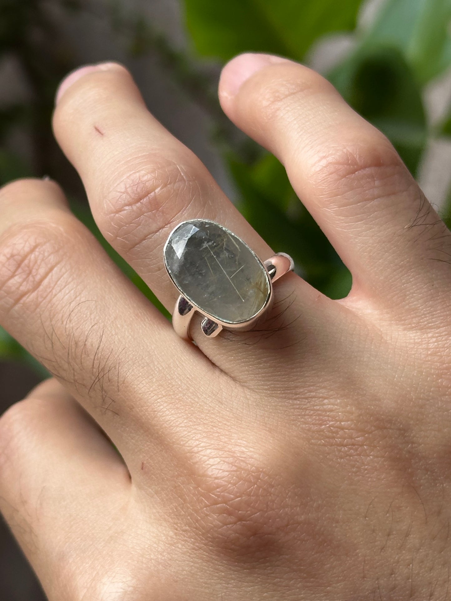 Anillo ajustable de Cuarzo Rutilado facetado