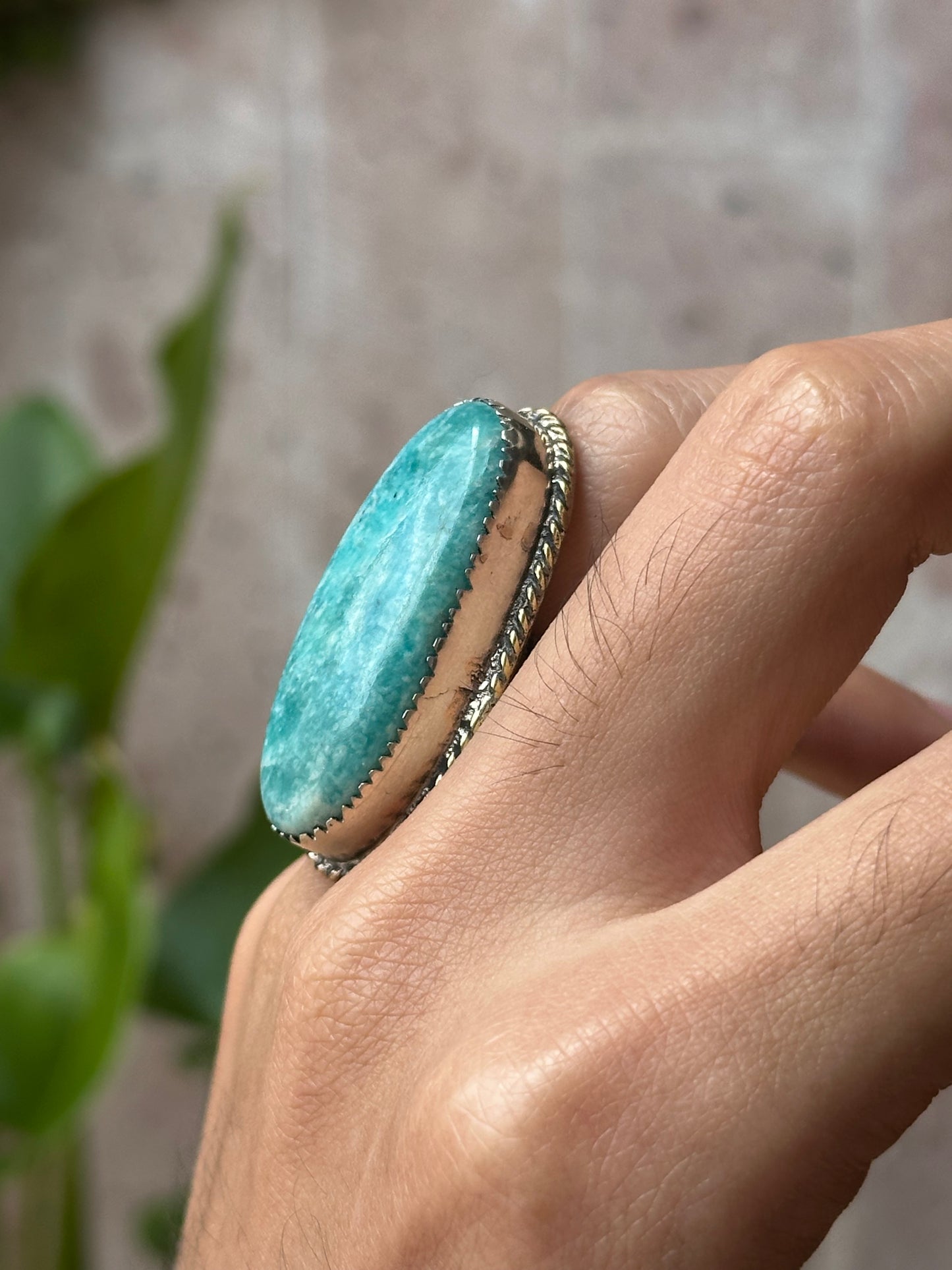Anillo ajustable de amazonita grande