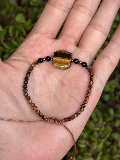Pulsera Ajustable de Ojo de Tigre, Turmalina y Hematita