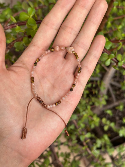 Pulsera Ajustable de Piedra Sol, Ojo de Tigre y Hematita
