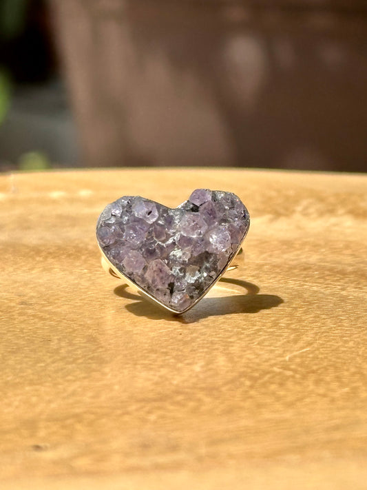 Anillo ajustable de Amatista drusa corazón