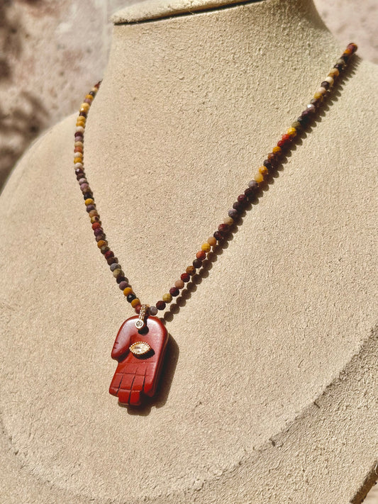 Collar Ajustable de Mano de Fátima con Mokaita