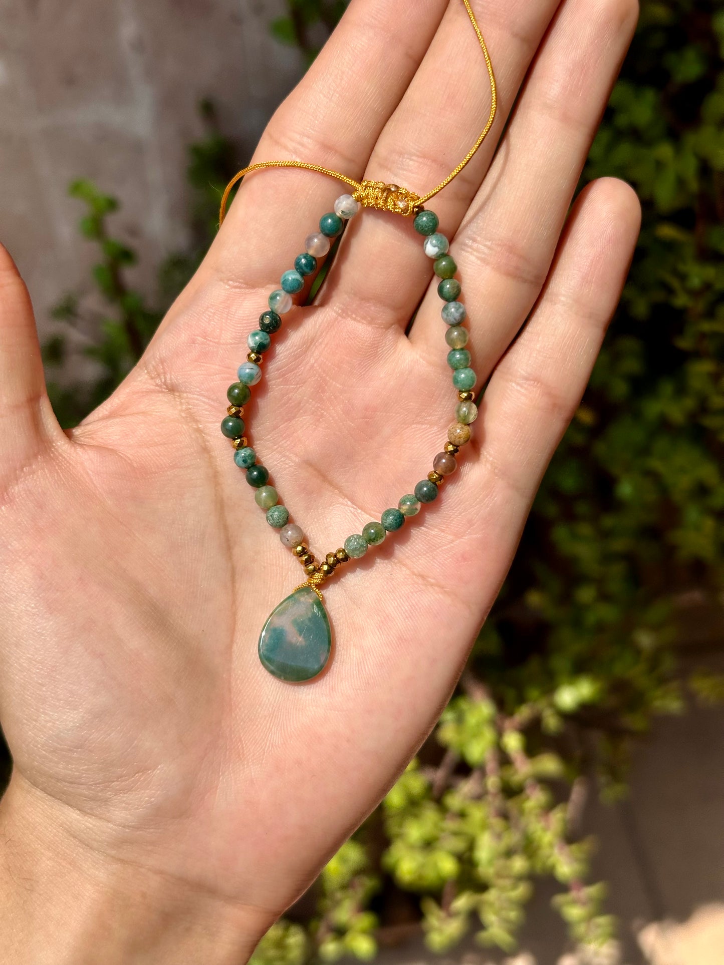 Pulsera Ajustable de Ágata Musgosa, Ágata de la India y Hematita 4mm