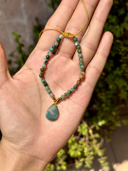 Pulsera Ajustable de Ágata Musgosa, Ágata de la India y Hematita 4mm