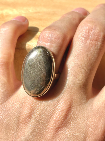 Anillo ajustable de pirita ovalado