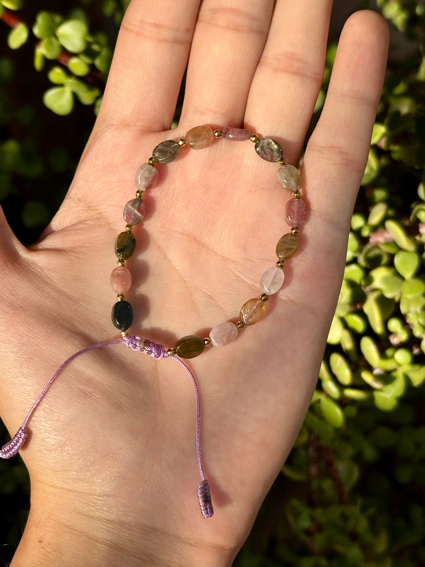 Pulsera Ajustable de Turmalina Sandía Ovalados Mini