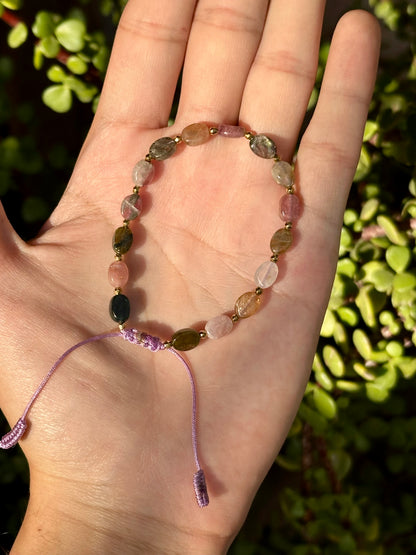 Pulsera Ajustable de Turmalina Sandía Ovalados Mini