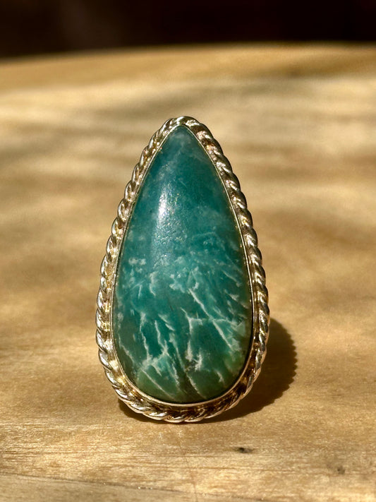 Anillo ajustable de amazonita grande