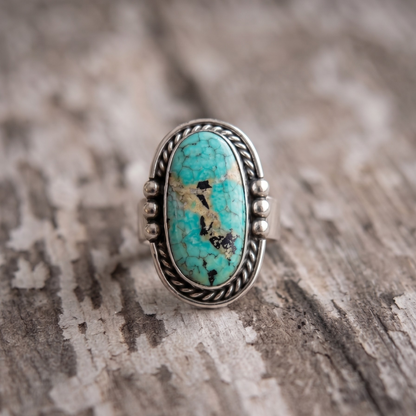 Anillo Ajustable de pirita con turquesa