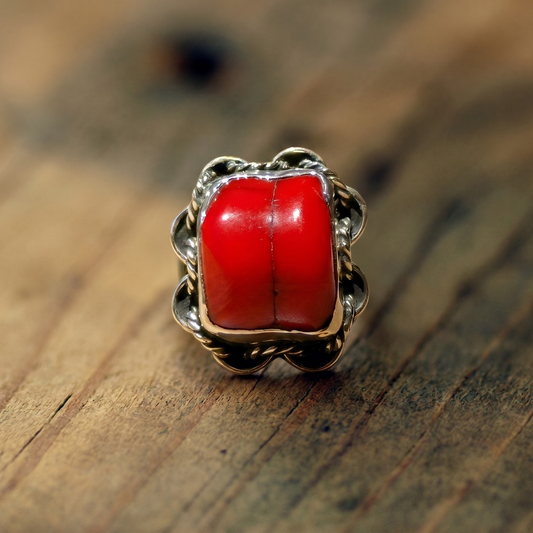 Anillo Ajustable de Coral Rojo en Plata .925