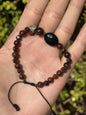 Pulsera Ajustable de Ágata Negra, Ojo de Buey, Pirita y Obsidiana Caoba