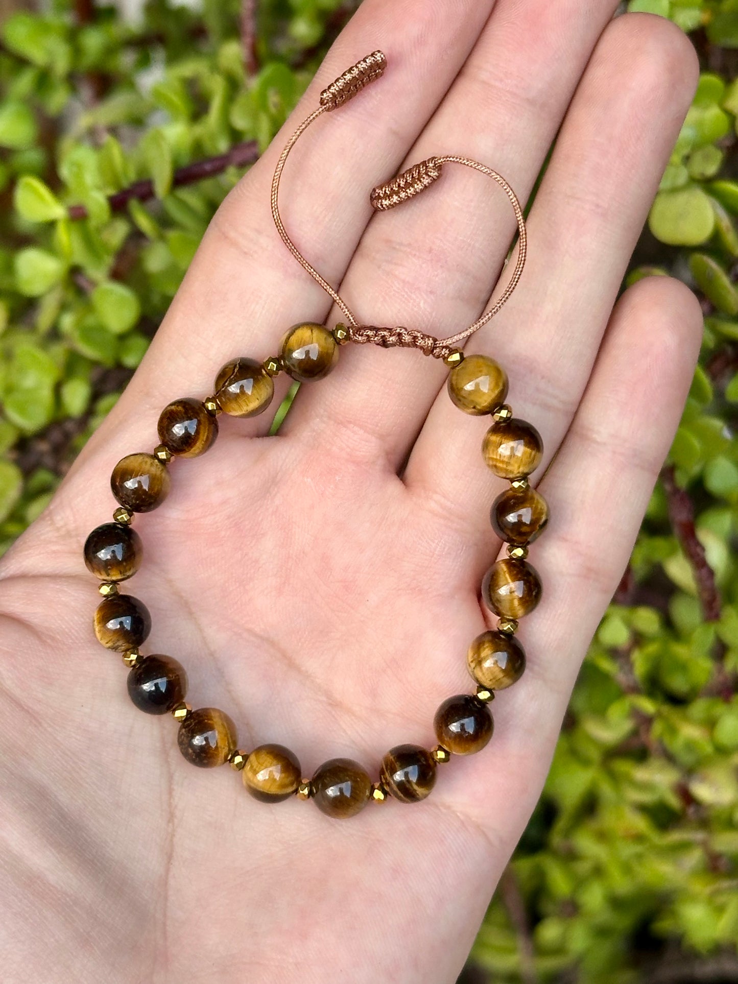 Pulsera Ajustable de Ojo de Tigre con Hematita Dorada